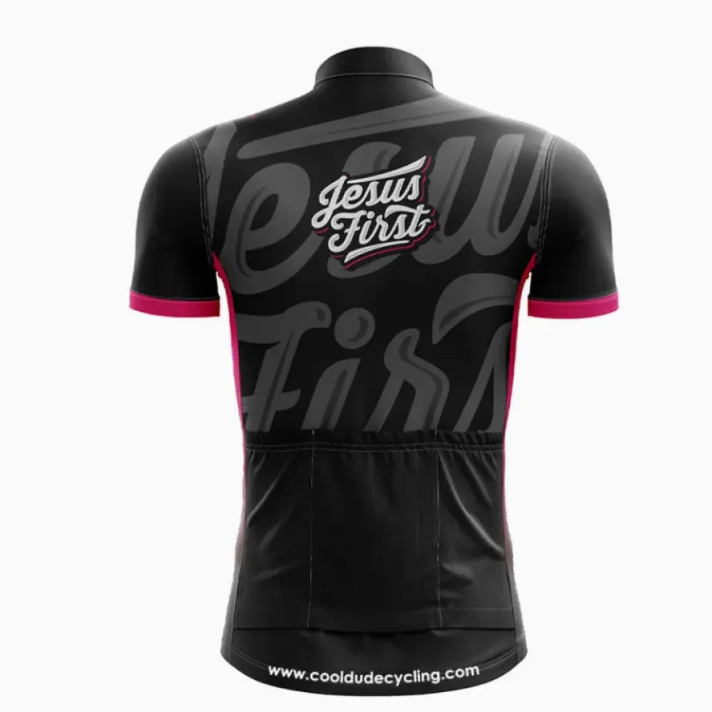 Jesus First Road Cycling Jersey Bold Design Black/Pink/White