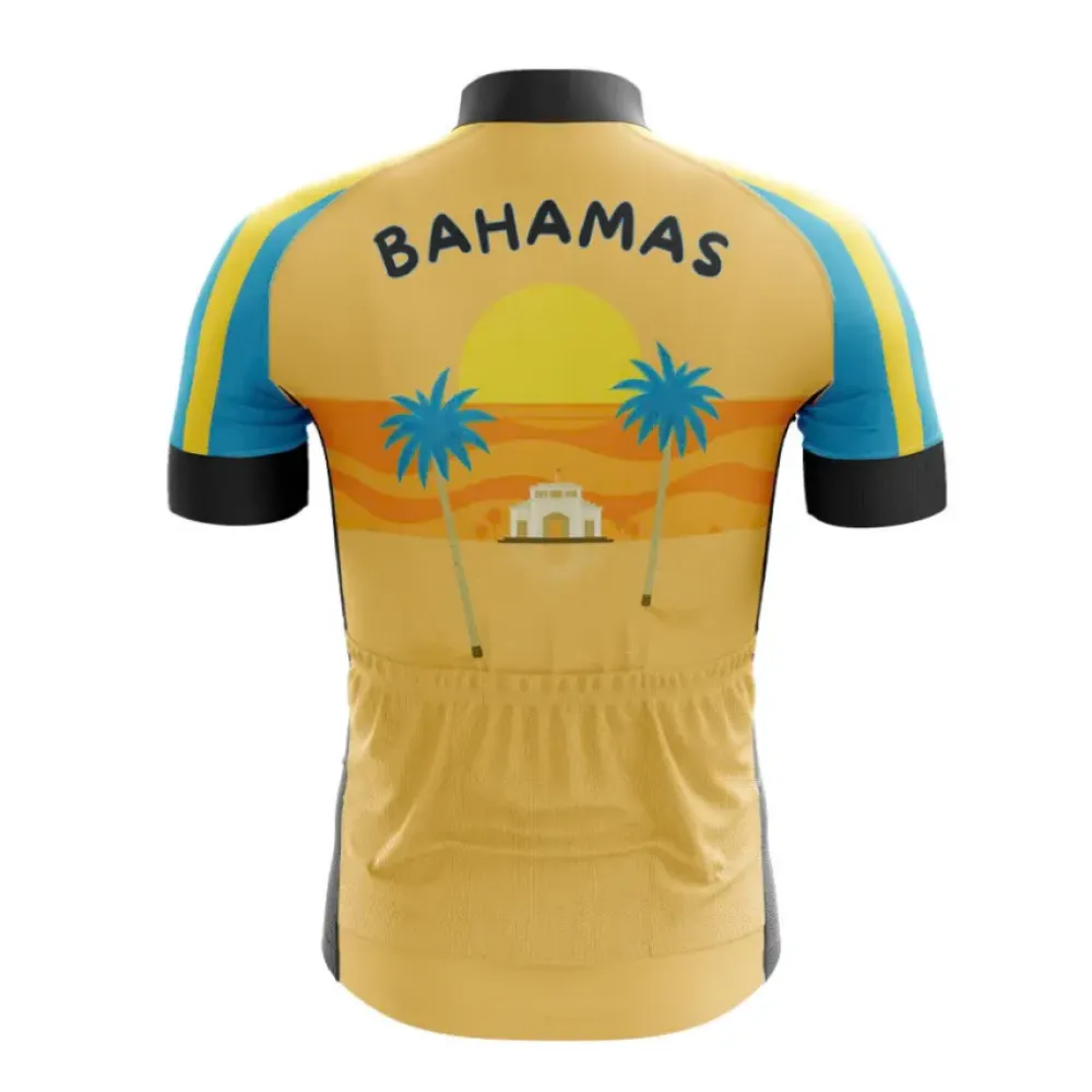 Bahamas Cycling Jersey Palm Tree Sunset Yellow/Blue/Gold