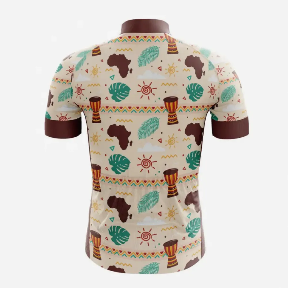 African Drums Cycling Jersey Bold Colors Brown/Tan/Teal