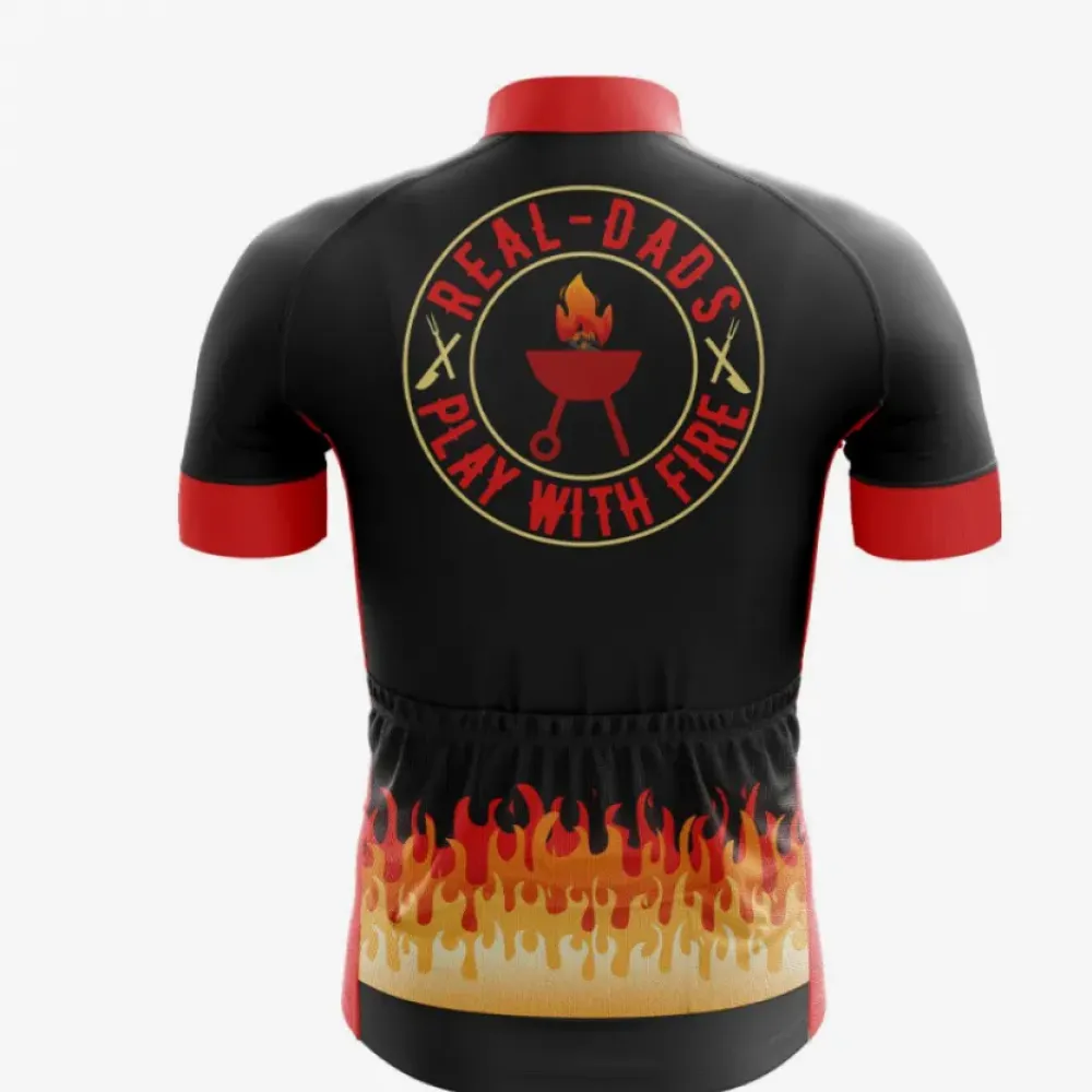 Real Dads Bike Jersey Bold Flame Design Black/Red/Gold