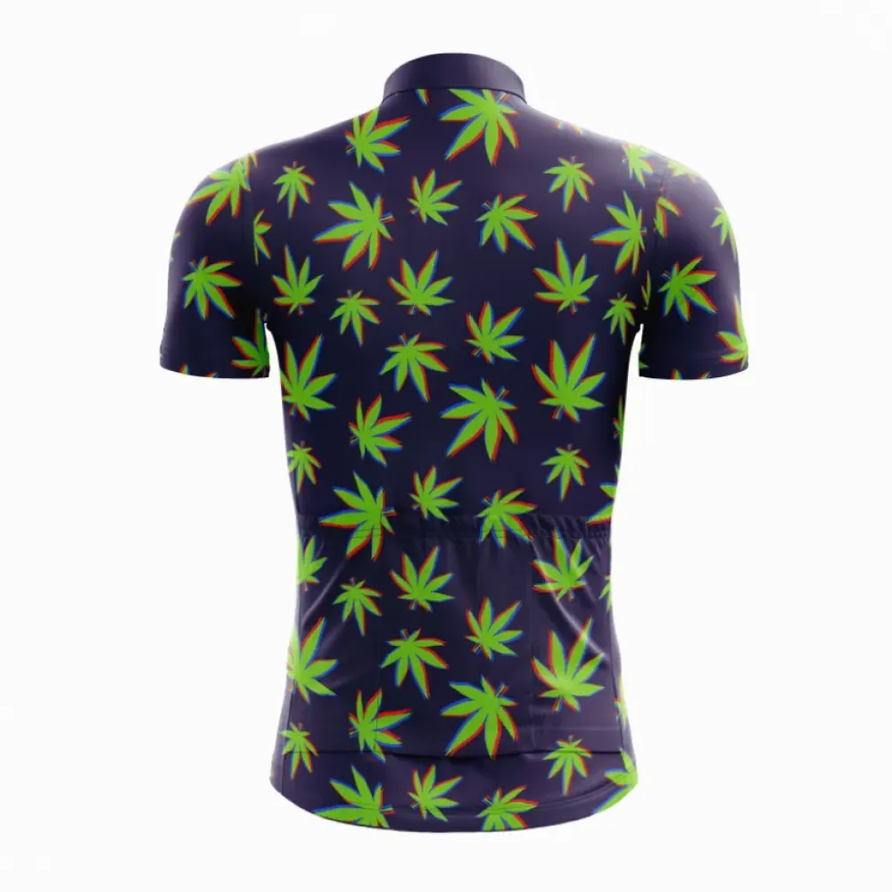 Purple Haze Cycling Jersey Marijuana Leaf Pattern Green/Red/Purple