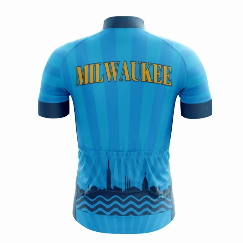 Milwaukee Cityscape Cycling Jersey Blue/Gold/Striped