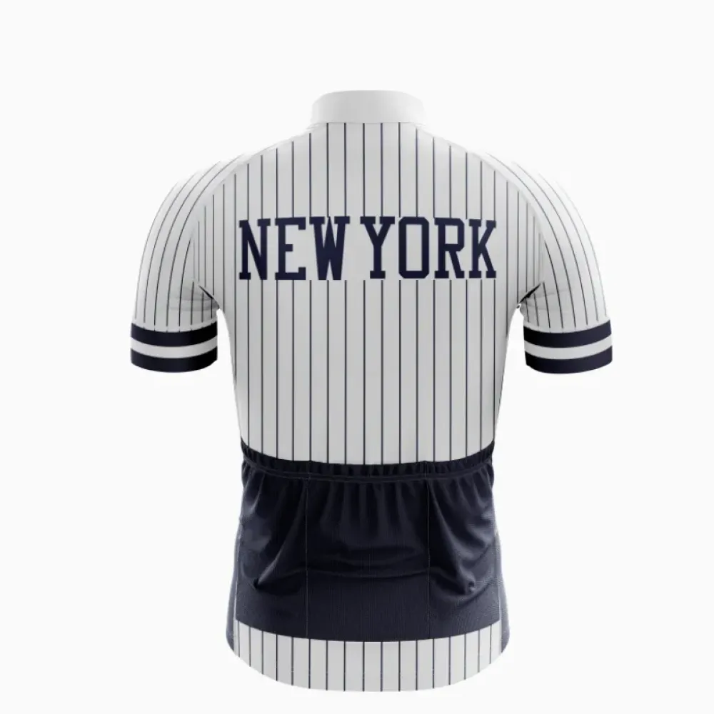 New York Cycling Jersey - Premium Striped Design White/Navy
