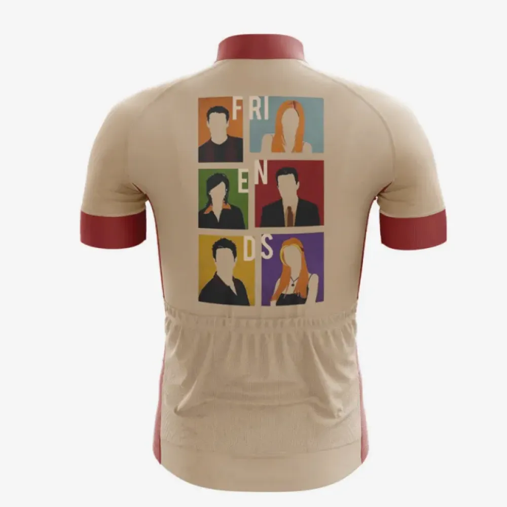 Friends Cycling Jersey, Unisex, Pop Art Print/Beige/Burgundy