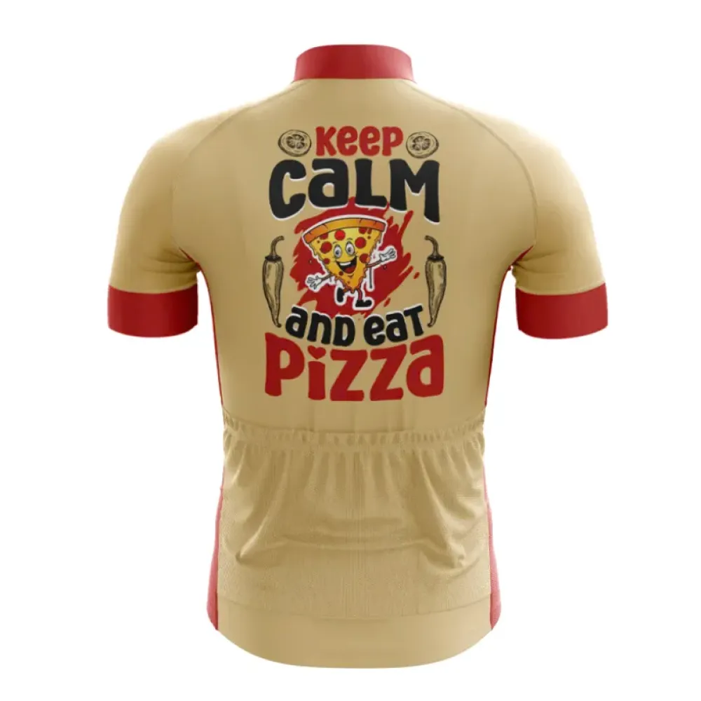 Keep Calm & Eat Pizza Cycling Jersey Gold/Red