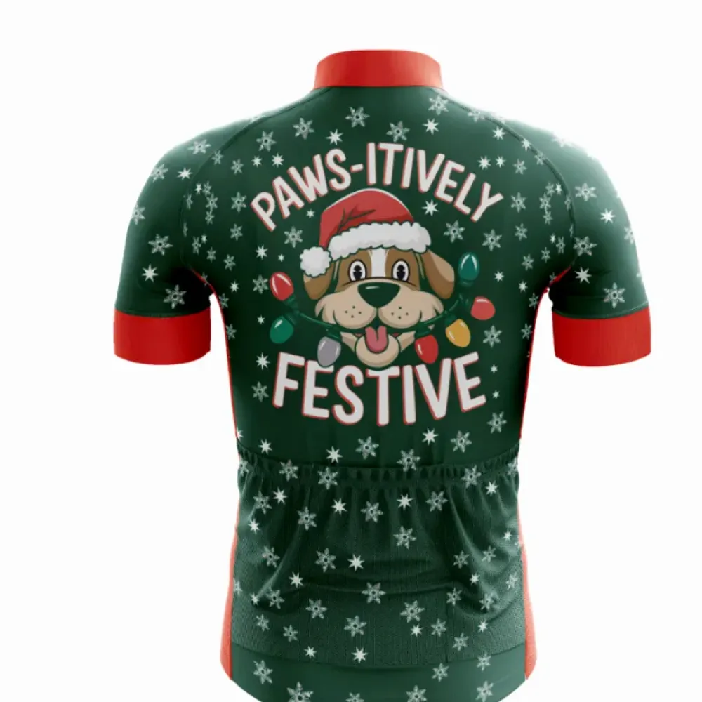 Pawsitively Festive Cycling Jersey Green/Red