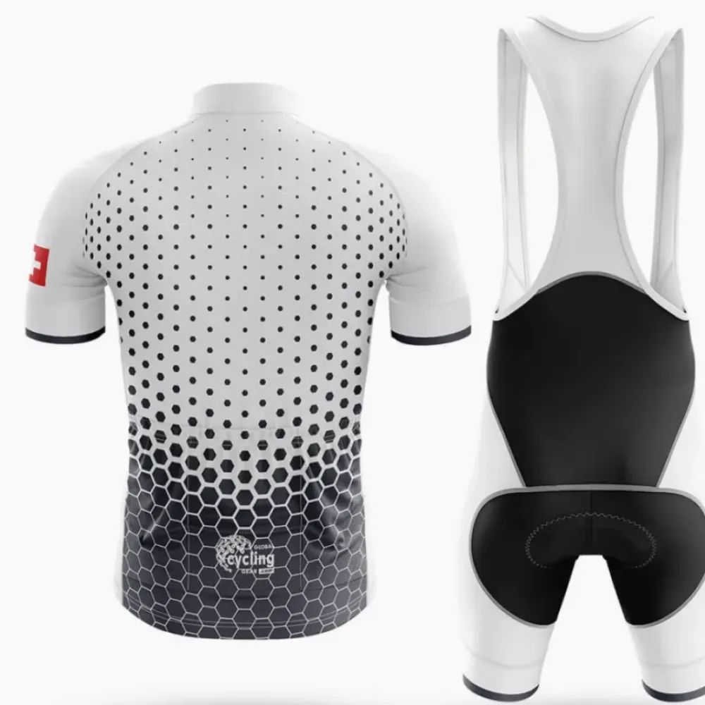 Switzerland S15 Cycling Jersey Hexagon Pattern White/Red/Navy