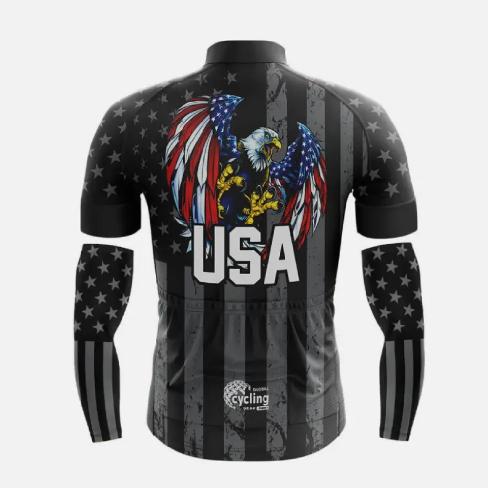 Cool Cycling Jersey American Flag Black/Grey/Red