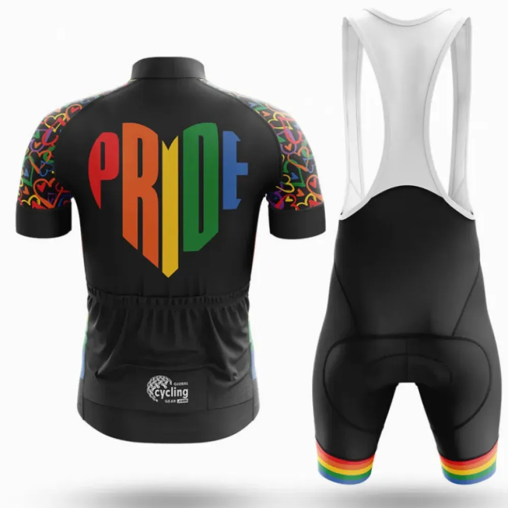 Cycling Bibs Pride Heart Black/Rainbow/White