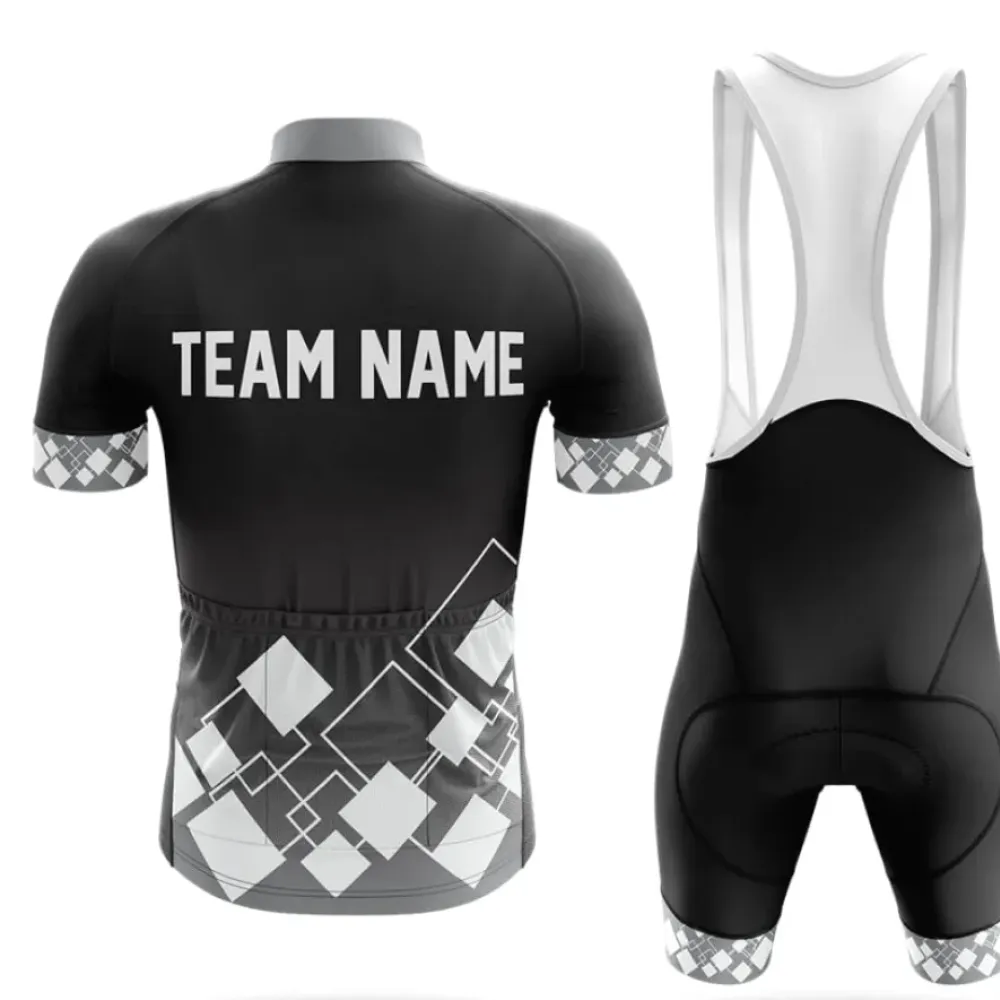 Custom Team Name V19 Geometric Pattern Black/Gray/White Cycling Jersey