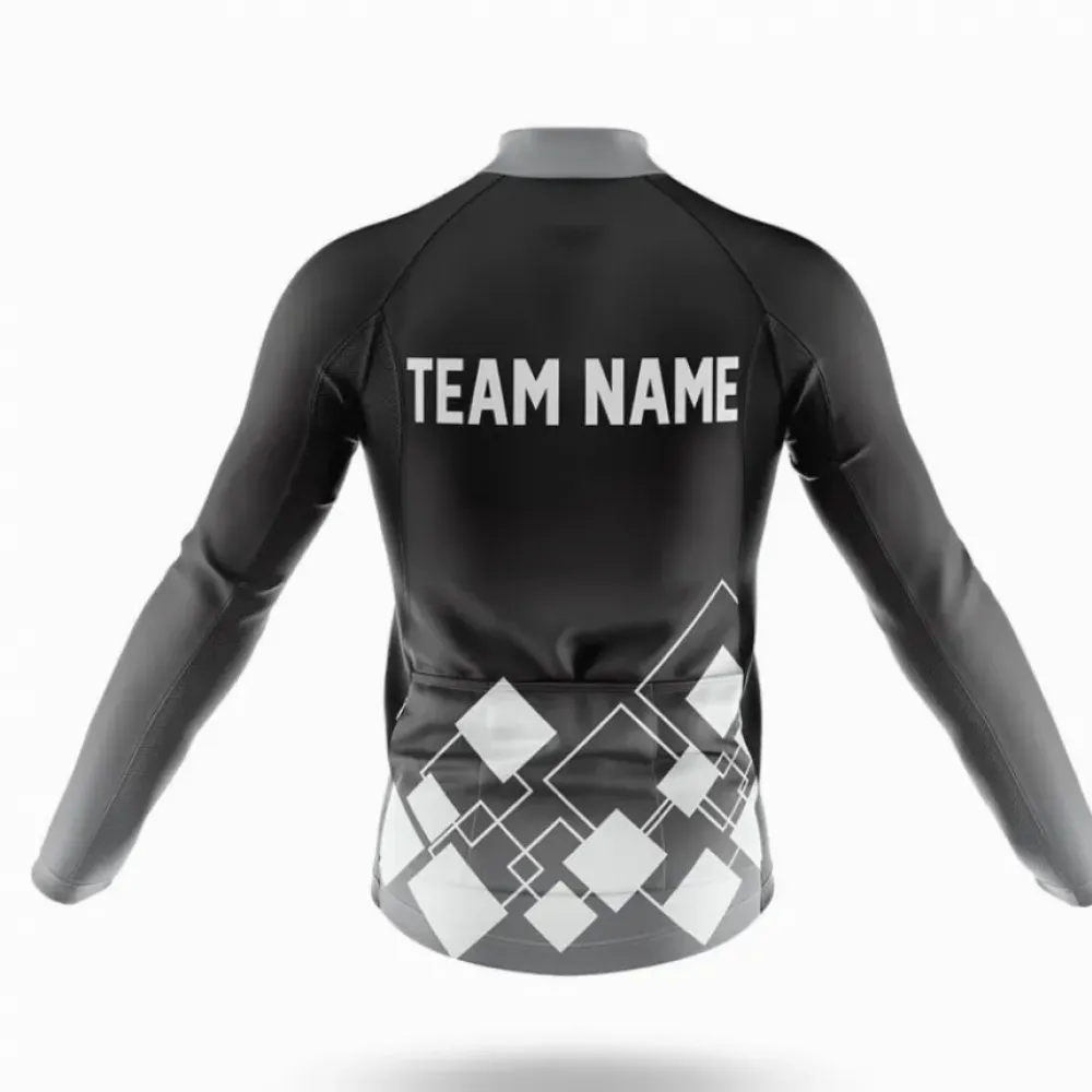 Custom Team Name V19 Geometric Pattern Black/Gray/White Cycling Jersey