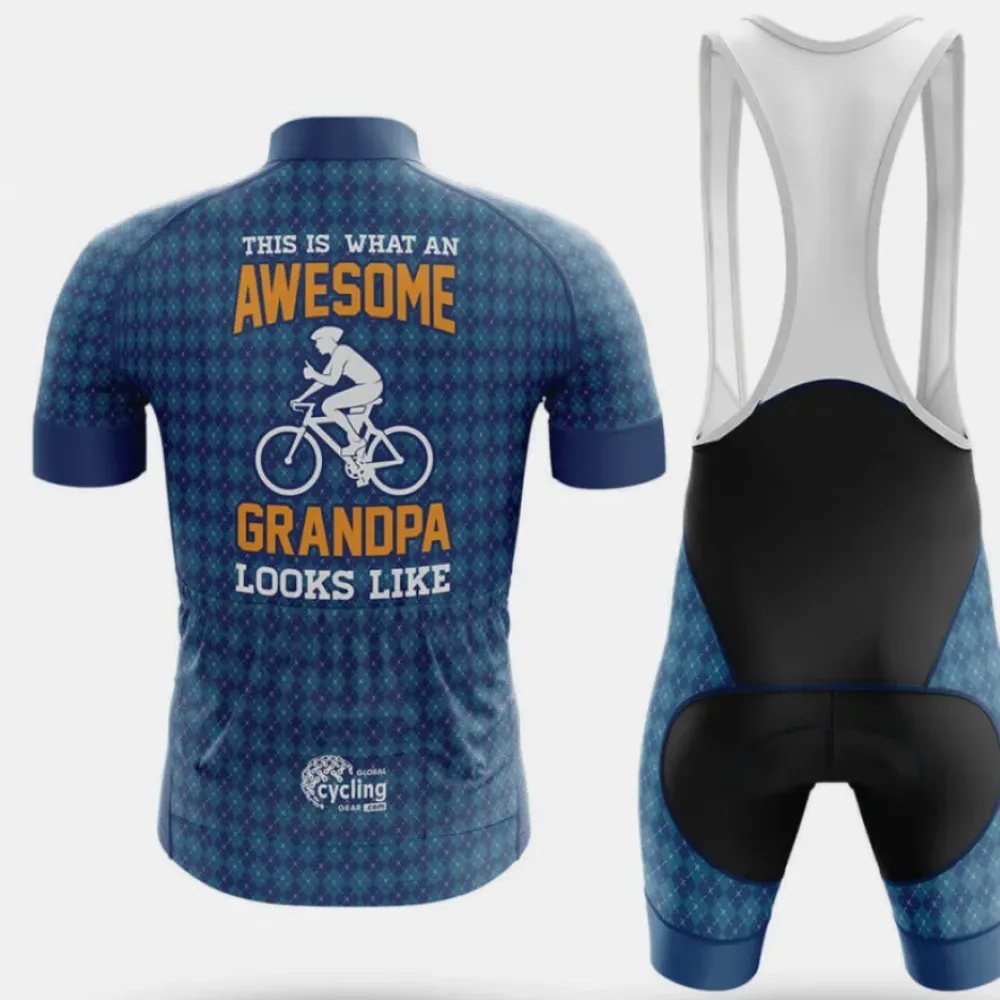 Awesome Grandpa V4 Cycling Jersey Blue/Grey/Orange