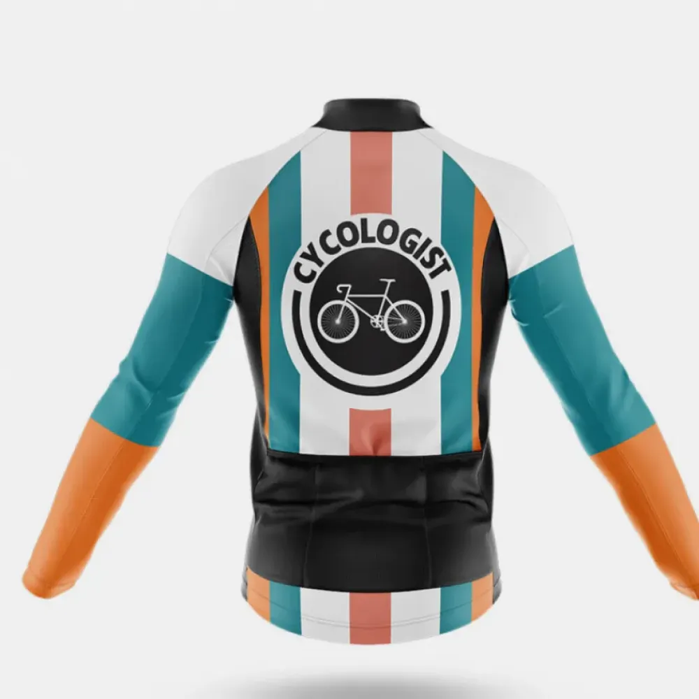 Cycologist Long Sleeve Cycling Jersey Ver.2 Geometric Pattern Orange/Teal/White