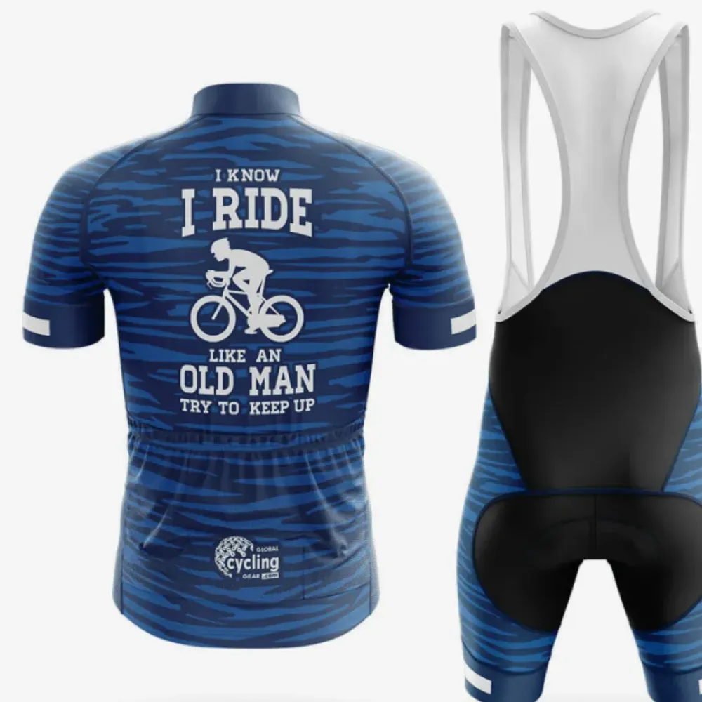 Old Man V6 Long Sleeve Cycling Jersey Blue/White/Black