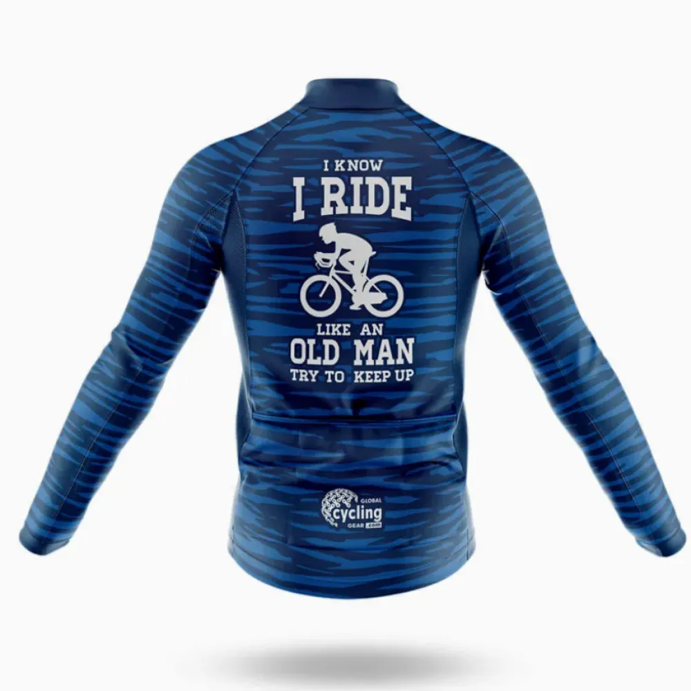 Old Man V6 Long Sleeve Cycling Jersey Blue/White/Black