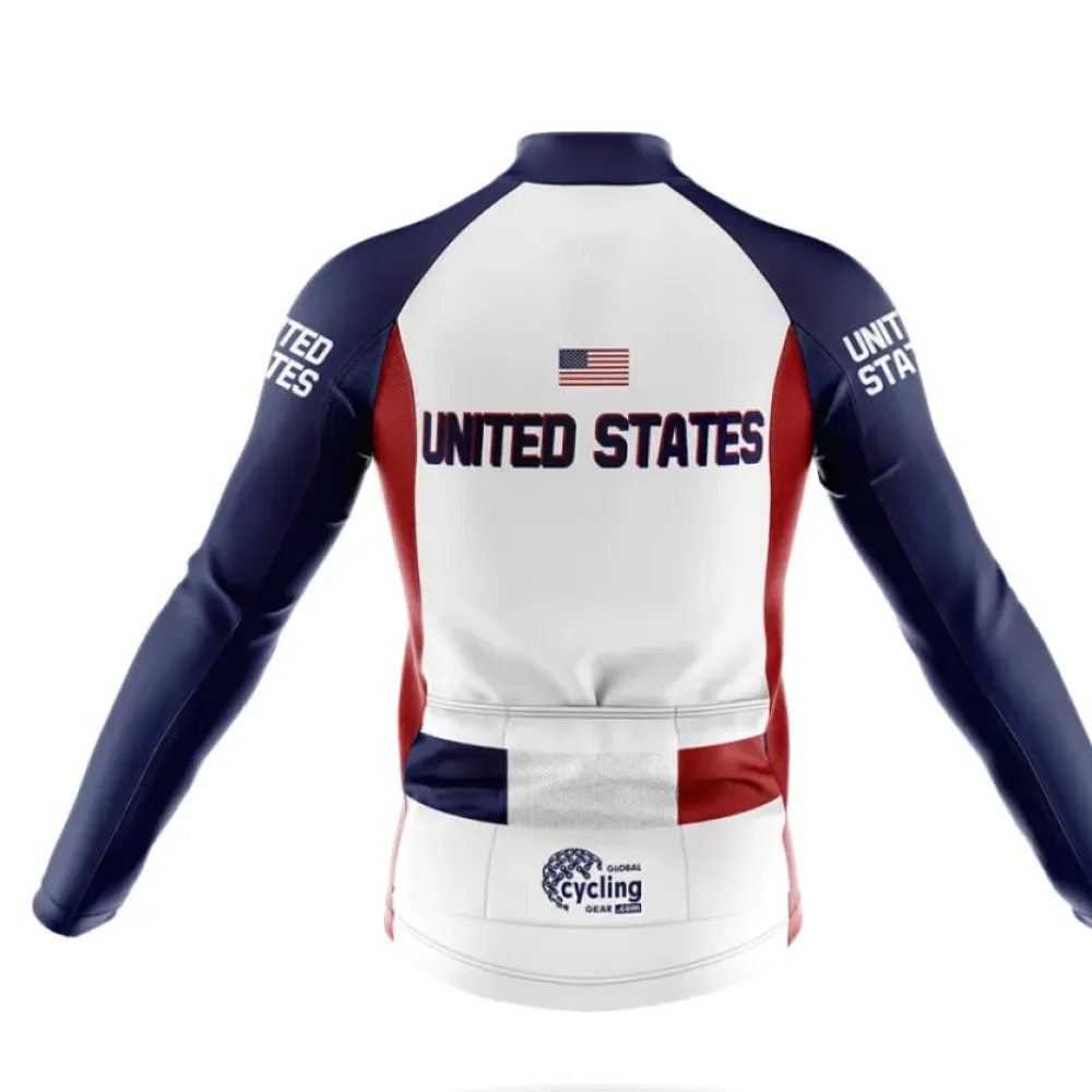 United States Colors Cycling Jersey Long Sleeve White/Red/Navy