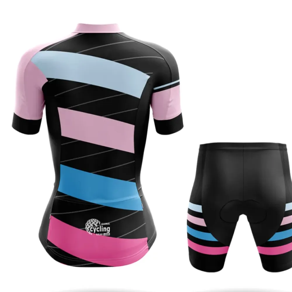 Women's Long Sleeve Cycling Jersey Pastel Pink/Black/Light Blue