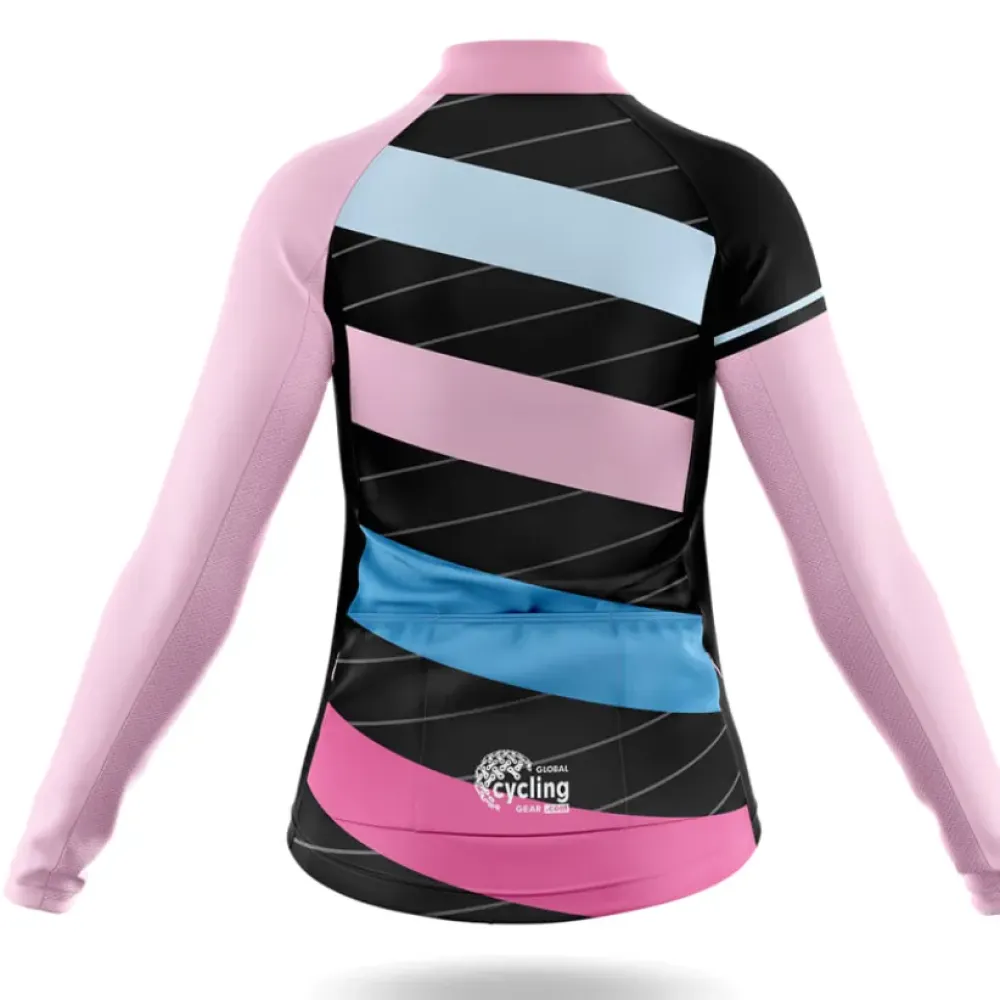 Women's Long Sleeve Cycling Jersey Pastel Pink/Black/Light Blue