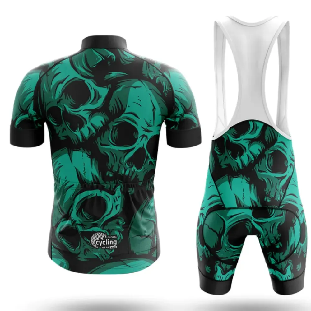 Green Skulls Cycling Jersey Skull Black/Green/Teal