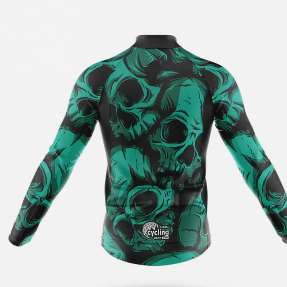 Green Skulls Cycling Jersey Skull Black/Green/Teal