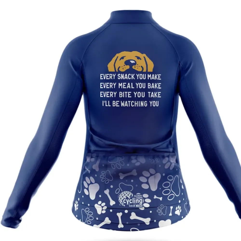 Dog Watching You Women's Long Sleeve Cycling Jersey Navy/Purple/White