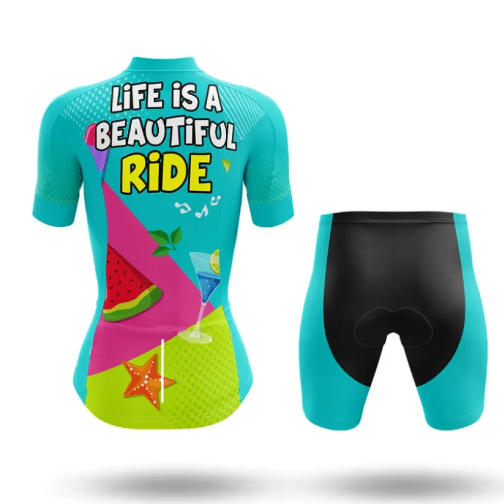 Life Is A Beautiful Ride Women Cycling Kit Full Set Aqua/Pink/Lime