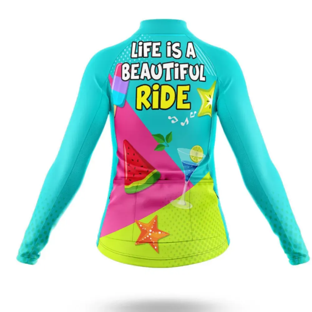 Life Is A Beautiful Ride Women Cycling Kit Full Set Aqua/Pink/Lime