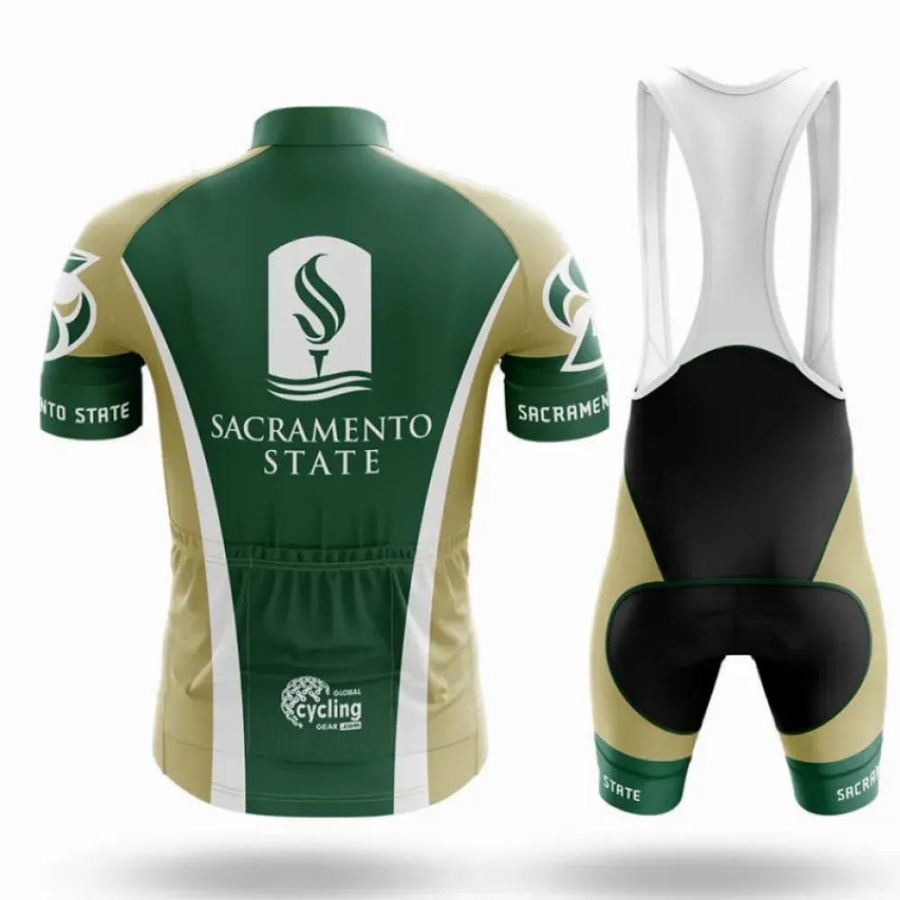 California State University Sacramento Long Sleeve Cycling Jersey Green/White/Brown