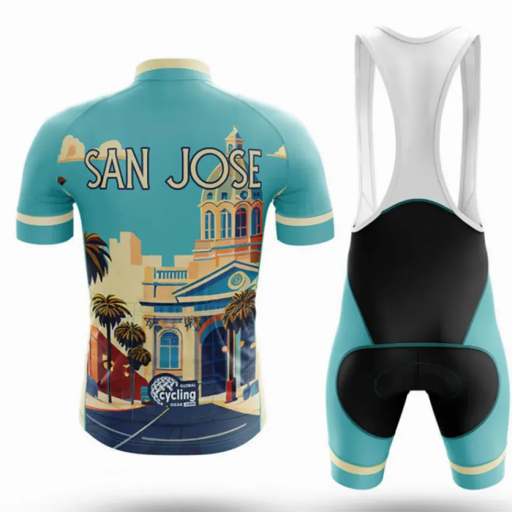 San Jose CA Cycling Jersey Vintage Teal/Pale Yellow/Blue
