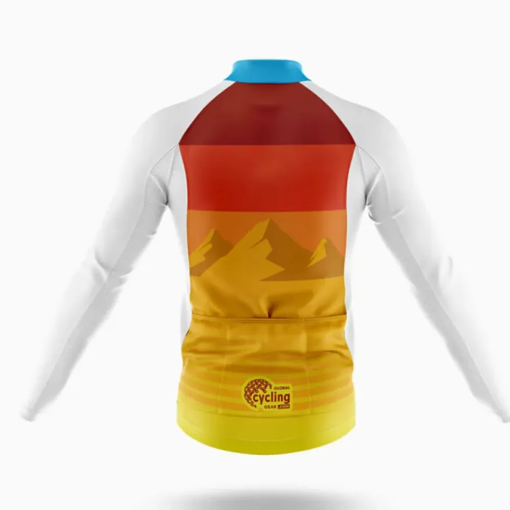 Sun Rise Long Sleeve Cycling Jersey Mountain Range Blue/Orange/White