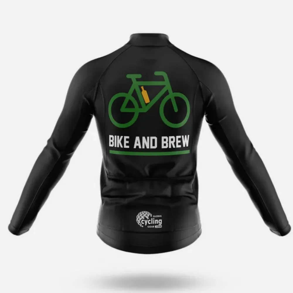 Bike And Brew Long Sleeve Cycling Jersey Black/Green/Orange