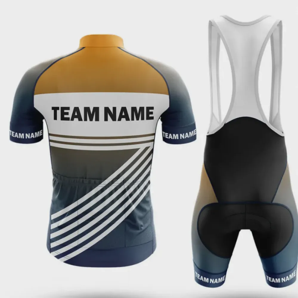 Custom Team Name S3 Yellow Cycling Jersey Feature Navy/White/Gold