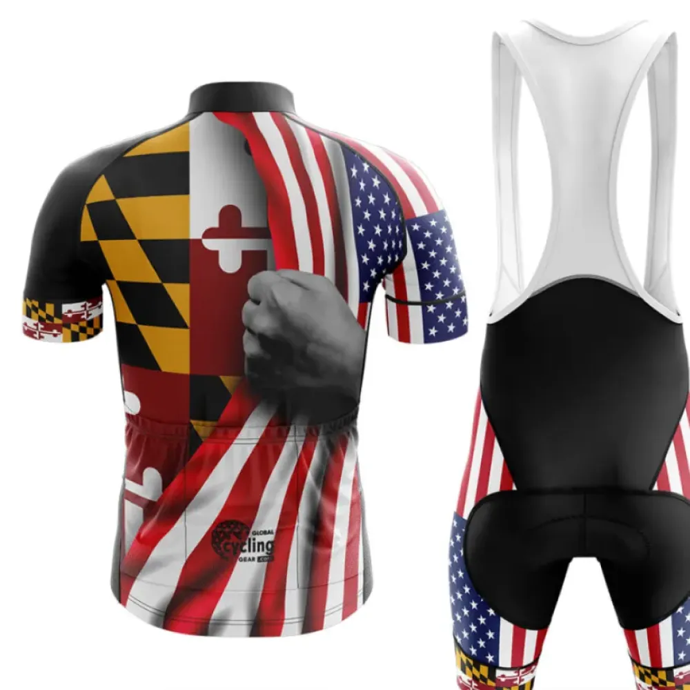 American Flag Maryland Cycling Jersey Red/White/Black
