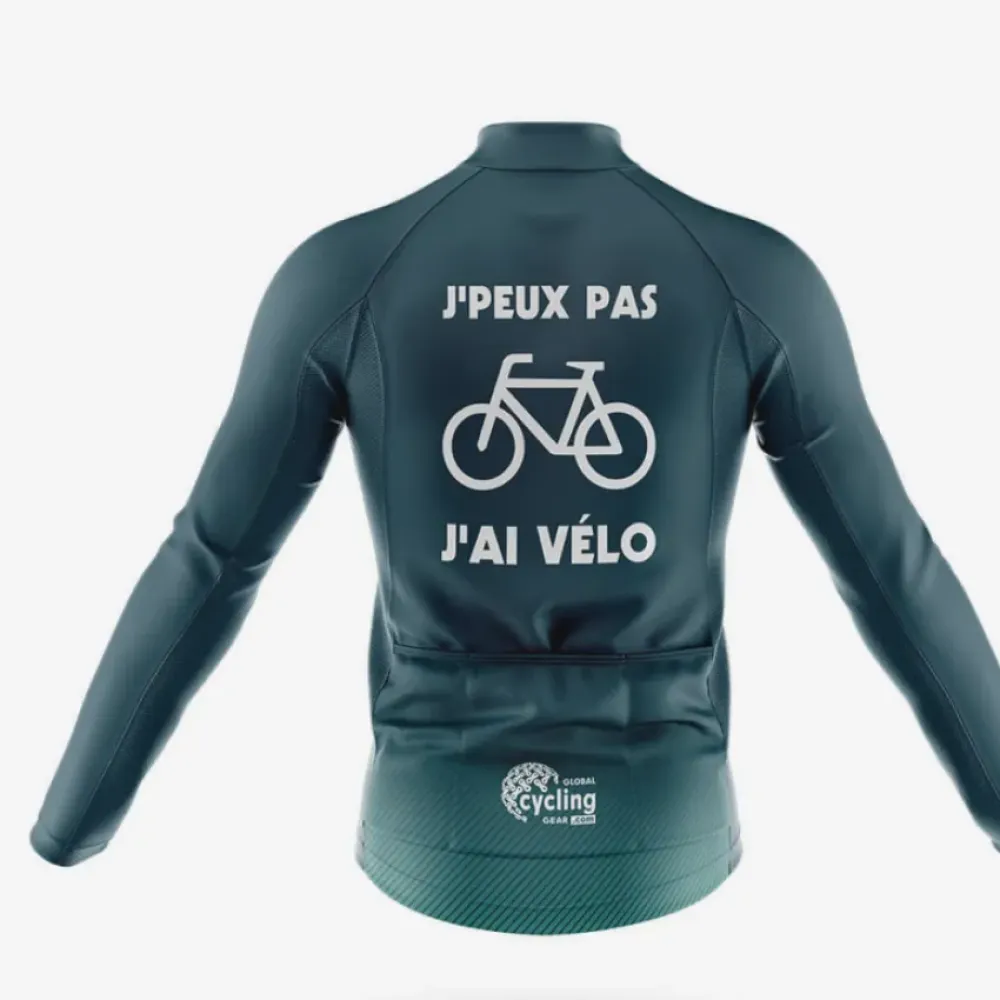 Long Sleeve Cycling Jersey J'peux pas Navy/Teal/Grey