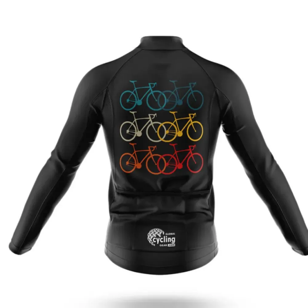 Vintage Bikes Long Sleeve Cycling Jersey Retro Black/Red/Yellow