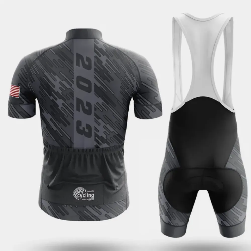 USA 2023 Long Sleeve Cycling Jersey USA Flag Black/Gray/Silver