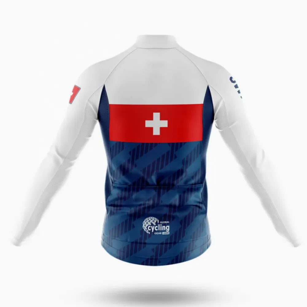 Switzerland S6 Cycling Jersey Long Sleeve White/Red/Navy