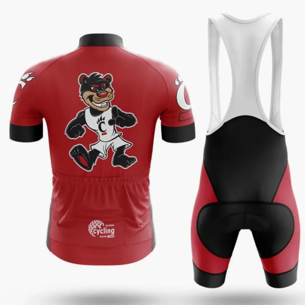 Bearcat Mascot Long Sleeve Cycling Jersey Red/Black/White
