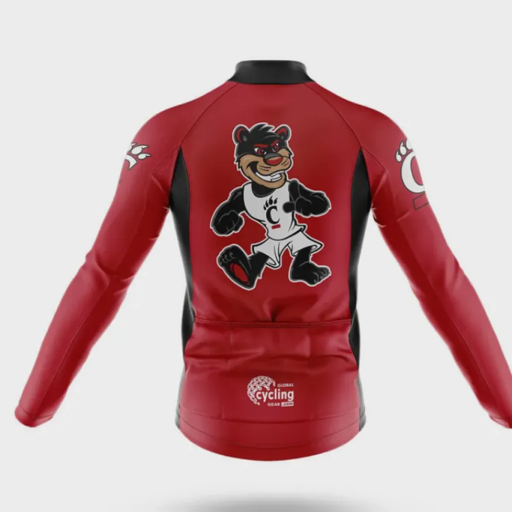 Bearcat Mascot Long Sleeve Cycling Jersey Red/Black/White