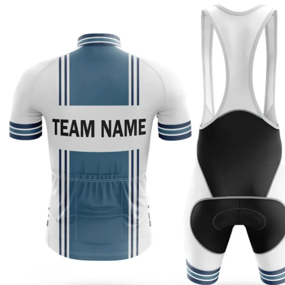 Custom Team Name M4 Blue Cycling Jersey Feature White/Blue/Grey