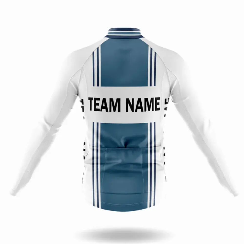 Custom Team Name M4 Blue Cycling Jersey Feature White/Blue/Grey