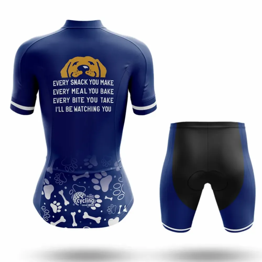 Dog Watching You Women's Cycling Jersey Navy/White/Gold