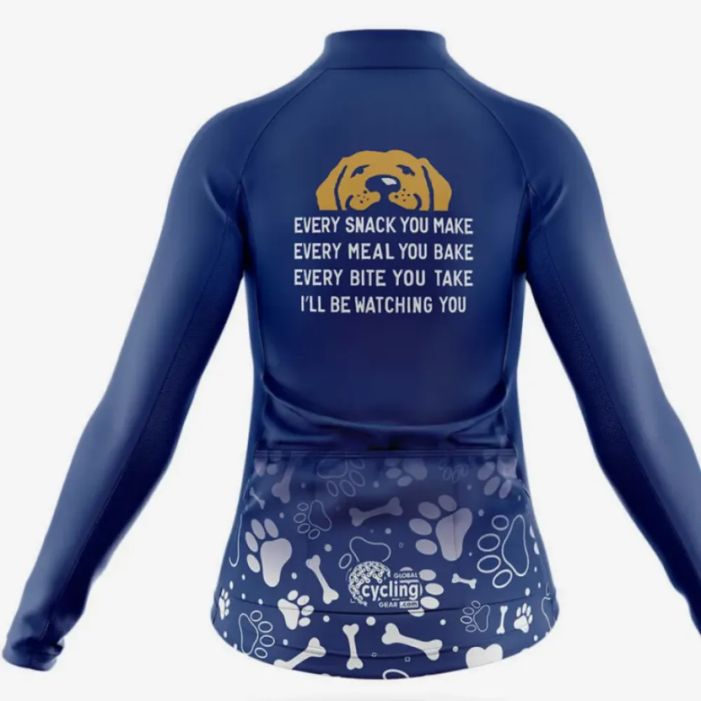 Dog Watching You Women's Cycling Jersey Navy/White/Gold
