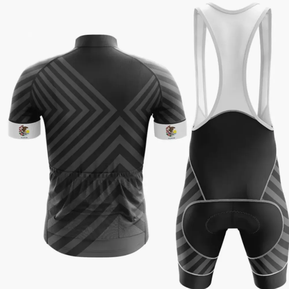Illinois V13 Black Cycling Jersey Black/White/Grey