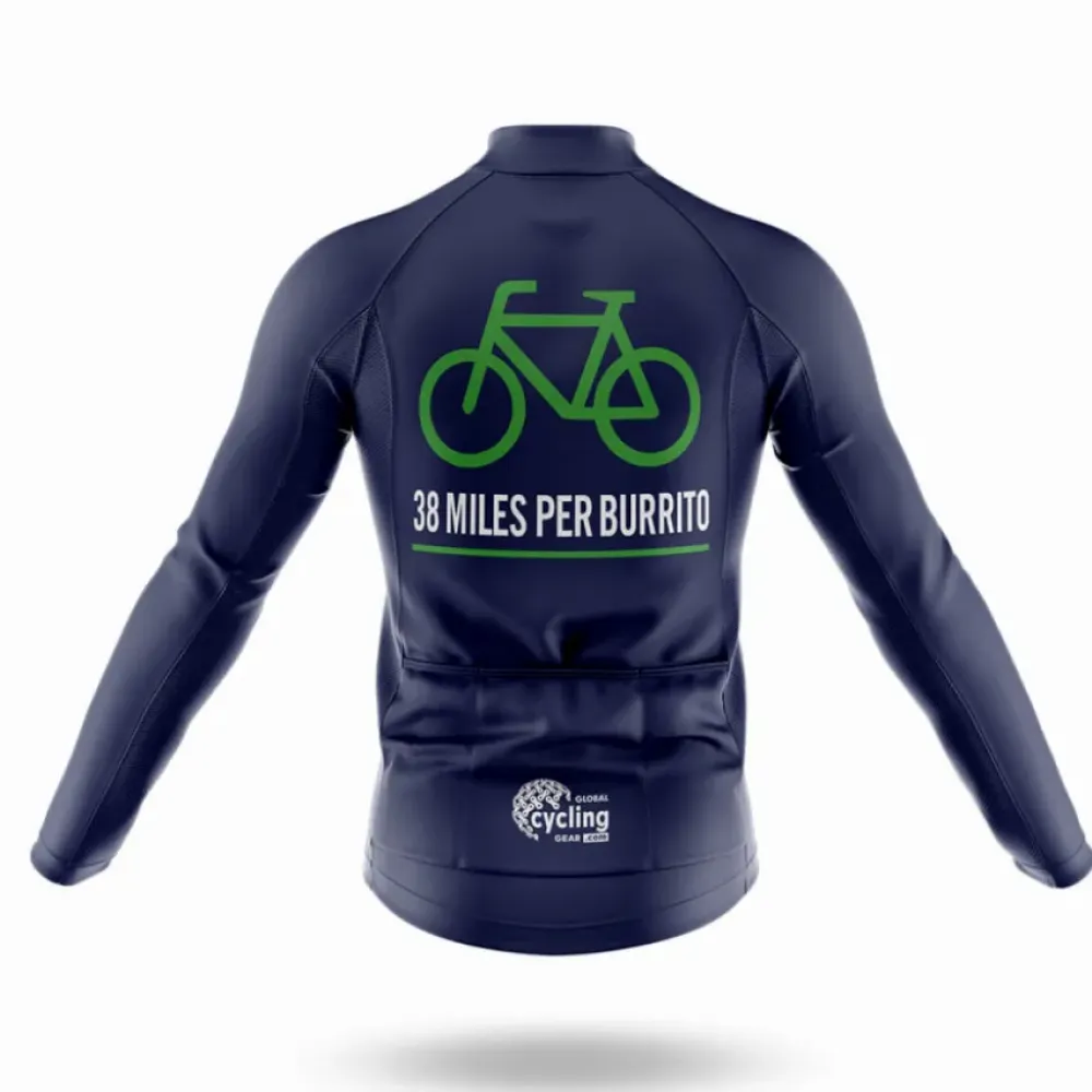Burrito Long Sleeve Cycling Jersey 38 Miles Per Burrito Navy/Green/White