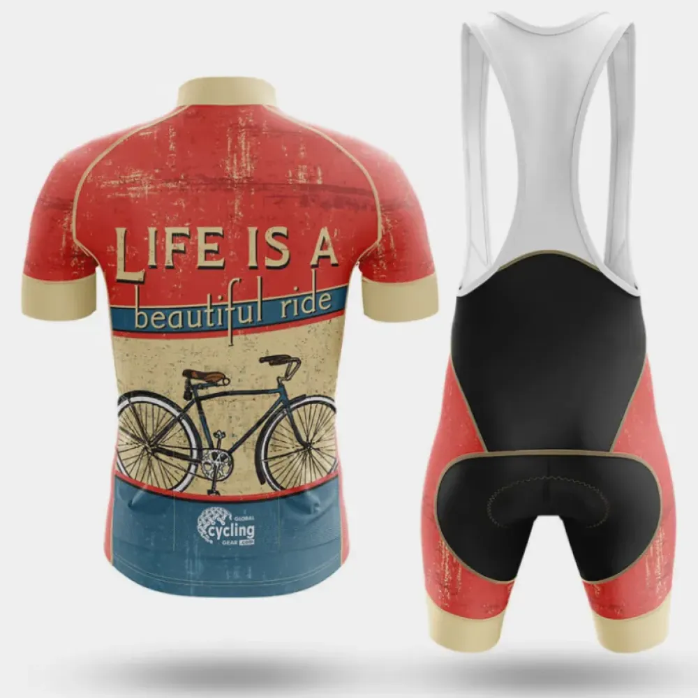 Life Is A Beautiful Ride Cycling Jersey Vintage Red/Blue/Cream