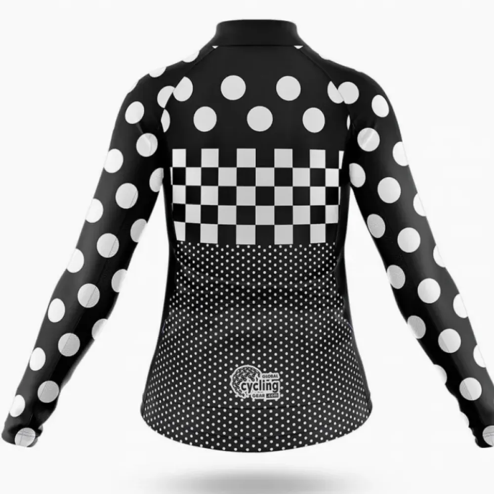 Women's Cycling Jersey Polka Dots Black/White/Grey