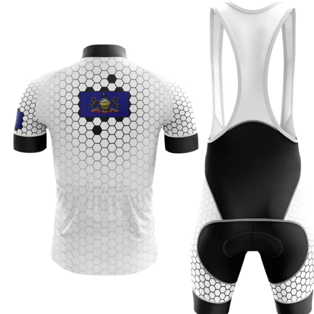Pennsylvania V7 Cycling Jersey Hexagon Pattern White/Black/Grey