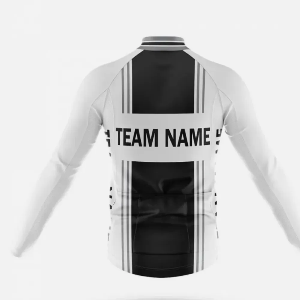 Custom Team Name M4 Black Long Sleeve Cycling Jersey White/Black/Silver