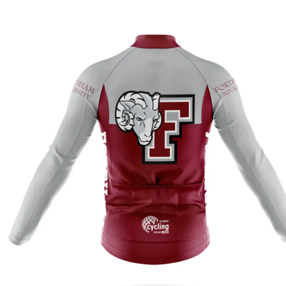 Fordham University Long Sleeve Cycling Jersey Feature Maroon/Silver/White